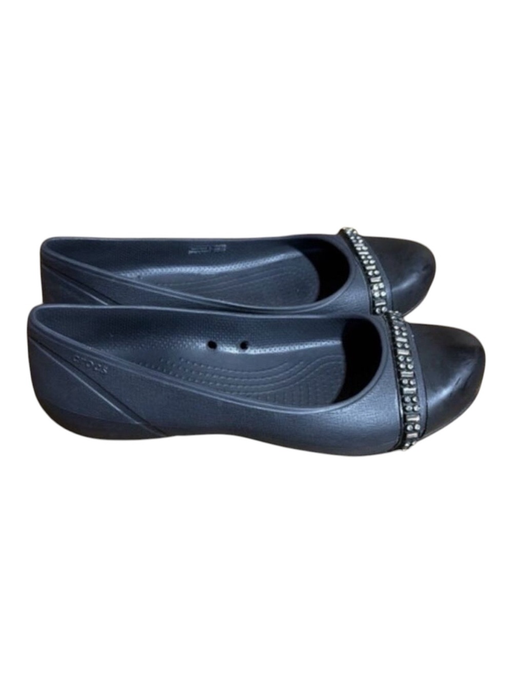 CROCS Women’s Slip On Black Ballet Flats with‎ Rhinestones Size 7 Travel Office